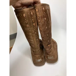 UGG Tall Suede Boots Womens 8 Brown Good Studded Metallic Zip Up 5544 winter thumbnail 5