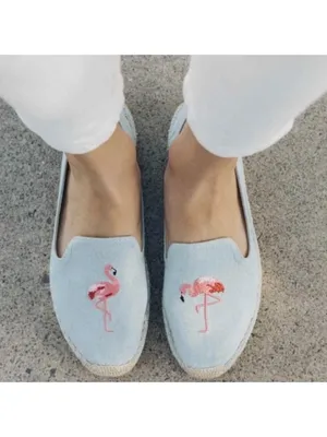 Soludos Flamingo Embroidered Chambray Espadrilles Size 8 thumbnail 5