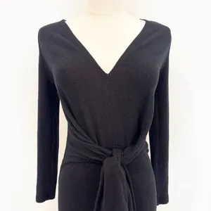 Free People Ginger Dress Size XS Black Cozy Knit Tie Waist‎ V Neck Mini Bodycon thumbnail 3