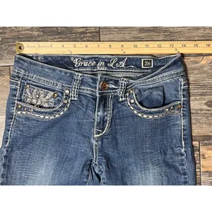 Grace in LA Jeans Size 5/26 TALL Bootcut Embellished Denim Bling Y2K Western‎ thumbnail 8