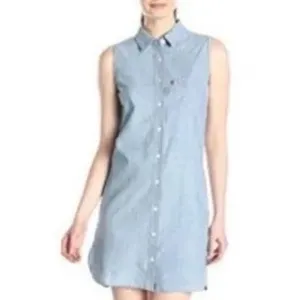 Levi's‎ blue chambray sleeveless shirt dress women's size medium 100% cotton thumbnail 2