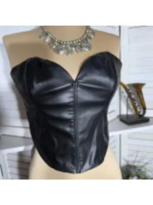 H&M Divided Bandeau Corset Top Black Leather Size Small thumbnail 9