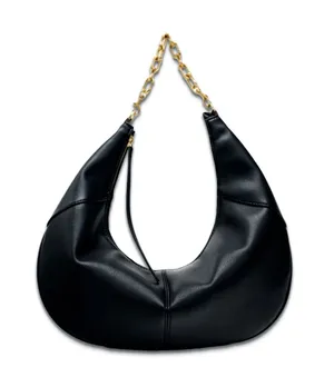 Zara NWT leather Black, gold Chain-Handle round Hobo purse Bag thumbnail 1