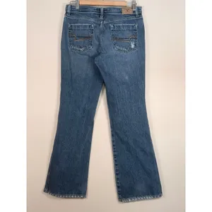 American Eagle‎ Favorite Fit Flare Jeans Medium Wash Distressed 6 Reg 100 Cotton thumbnail 3