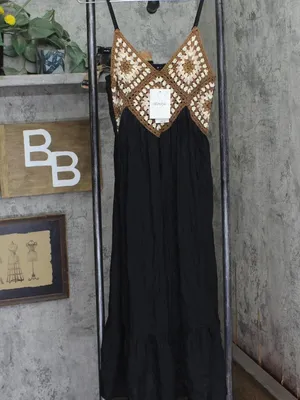NWT Raviya Womens Crochet-Bodice Midi Dress Cover Up 76613 Black / Brown S thumbnail 2