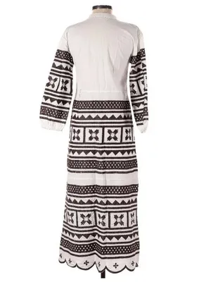 Julia Amory Brown & White Embroidered Scalloped Hem Maxi Caftan Dress XL NWT thumbnail 3