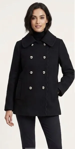 Kate Spade Out West Scallop Double-Breast Peacoat Black Size Small thumbnail 1