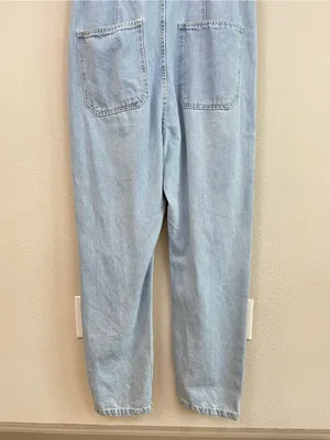 Free People We The Free Marci coveralls Denim Jumpsuit in Clear Skies Size Large thumbnail 9