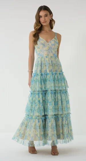 Hutch Madi Gown Watercolor Daffodil Tiered Tulle Maxi Dress NWT Size 2 thumbnail 1