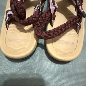 Arch support sandles with rope details in wine, grey and pink, adjustable strap thumbnail 6