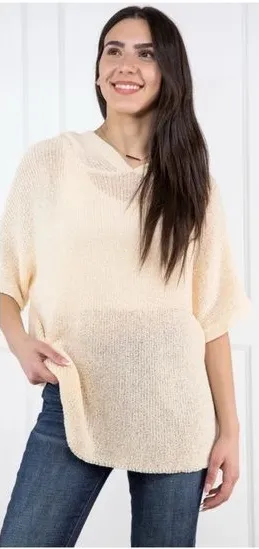 Driftwood Daydreams Hooded Short Sleeve‎ Dolman Oversized Open Knit Sweater L thumbnail 1
