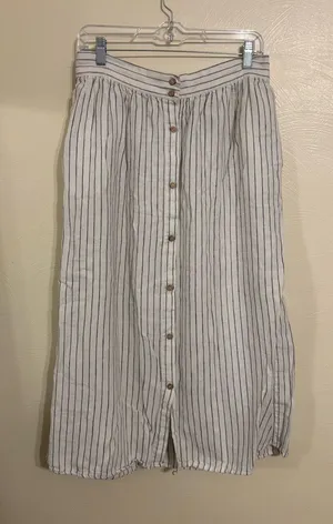 Rachel Zoe Linen Blend Striped Button Front Midi Skirt Size M thumbnail 1