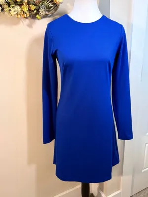 💥 Amanda Uprichard Cobalt Blue Ponte Knit Long Sleeve Shift Dress Size M 💛 thumbnail 3
