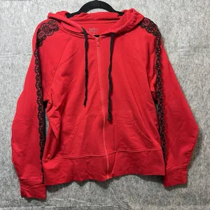Soho‎ Street New York Company Hoodie Womens Medium Red Full Zip Lace Accent thumbnail 9