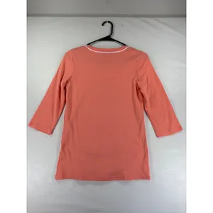 US Polo Assn Womens Coral Pink 3/4 Sleeve Cotton Scoop Neck Top Small Logo thumbnail 5