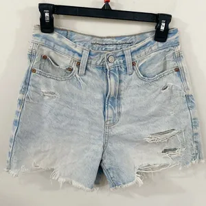 New American Eagle 90s boyfriend acid wash fringe hem denim shorts size 6 thumbnail 1