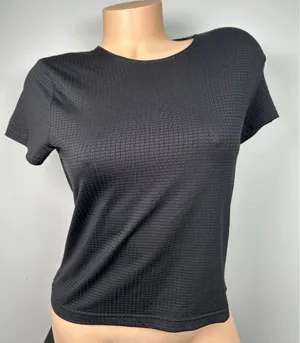 Vintage DKNY Medium Womens Top Tee Black Stretch Short Sleeve 90s Grunge Shirt thumbnail 1