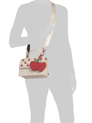 🍒👜BETSEY JOHNSON Cherry Top Handle Crossbody with Cherry Charm Chalk (Cream) Red thumbnail 12
