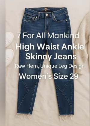 EUC 7 For All Mankind High Waist Ankle Skinny Jean Raw Hem Unique Leg Women’s 29 thumbnail 2