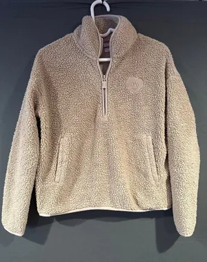 BOBS Skechers XS Beige Sherpa Fleece Quarter Zip Pullover Paw Print Cozy thumbnail 1