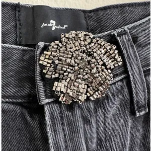 7 For All Mankind Jennifer Beaded Baggy Jeans Wide Leg Women's 26 Faded Black thumbnail 5