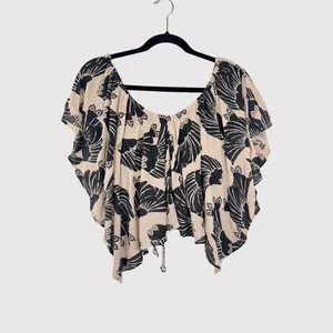 Free People Womens Top Beige Merpati Print Off The Shoulder Drapey Blouse Small thumbnail 2