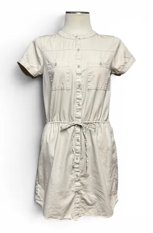 Banana Republic Cotton Short Sleeve Mini Dress Tan Beige 4 thumbnail 1