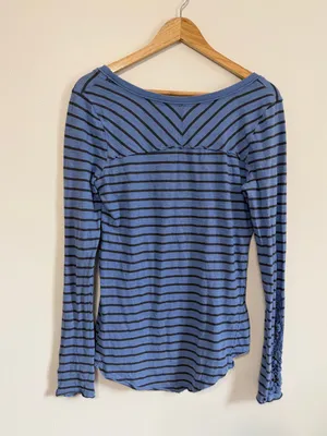 Free People Striped Blue Long Sleeve Top Size Large Shirt Boho Cotton thumbnail 7