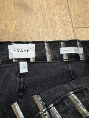 🌟 Frame 🌟 Striped Le Bardot Crop Flare Patch Pocket Denim Jeans Black Wash 27 thumbnail 5