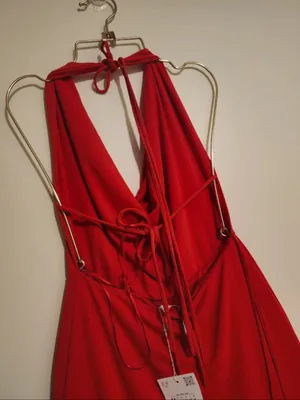Zara Red Cowl-Neck Halter Maxi Dress thumbnail 3