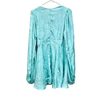 Lulus Stunning Moment‎ Light Blue Satin Jacquard Long Sleeve Mini Dress MEDIUM thumbnail 7