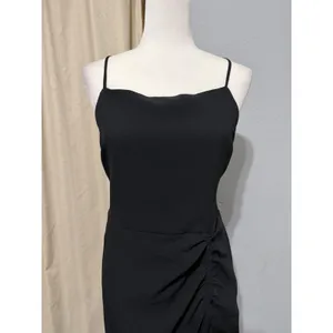 New Material Girl Midi Dress L Caviar Black Ruched Side Slit Cocktail Prom Edgy thumbnail 12