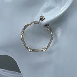 Silver plated dangle hoops organic shaped thumbnail 2