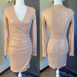 NWT Miss Ord Rose Gold Sequin Mini Dress S Glam Party Cocktail Y2K thumbnail 2