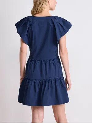 Vineyard Vines Performance Navy Blue Sophie Harbor Flutter Sleeve Tiered Dress thumbnail 3