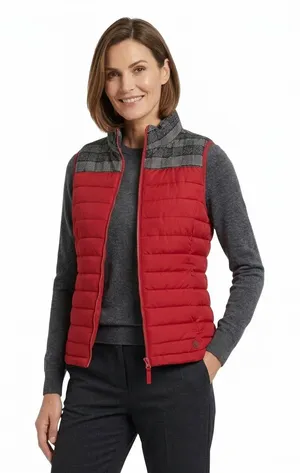 Ruff Hewn Red Quilted Puffer Vest with Black Plaid Fleece Trim Size Small thumbnail 1