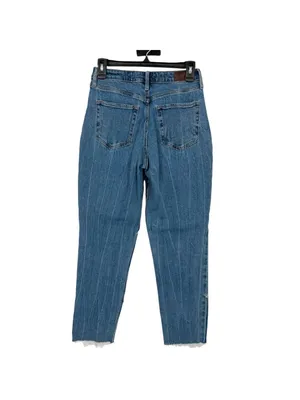 Hollister Curvy High Rise Mom Jeans Patchwork Denim Two Tone Blue Size 26 NWOT thumbnail 5