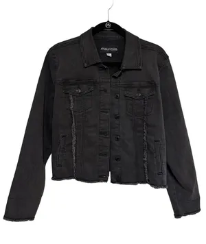 NEW Maurices Washed Black Denim Cropped Jacket Raw Hem - Size L thumbnail 1