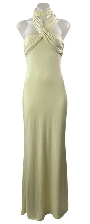 Peppermayo Light Yellow Cross Halter Sleeveless Bridesmaid Maxi Dress Size 4 thumbnail 1