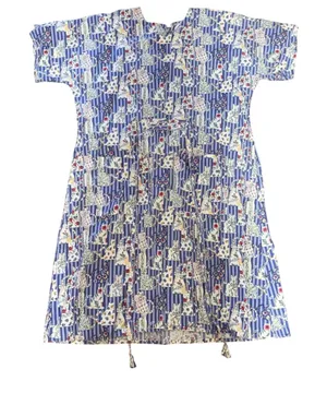 80s‎ SCRUBS Cat Floral Print Striped Scrub Dress XL Blue Cotton Pockets USA Made thumbnail 1