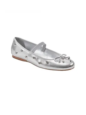 Bandolino Women' 5 Prity Mary Jane Embellished Ballet Silver Flats New thumbnail 2