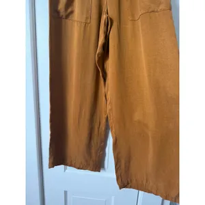 ZARA Tobacco Brown Wide Leg Paperbag Waist Cropped Pants High Rise Patch S thumbnail 7