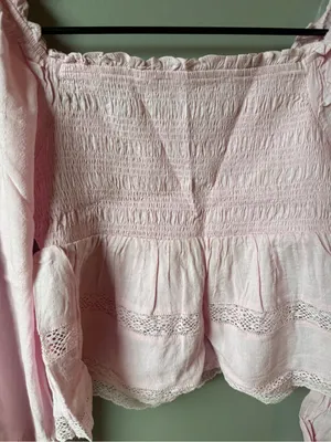 Celebrity Pink NWT Pink Smocked Ruffle Peplum Top Lace Cottagecore thumbnail 3