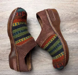 Born Handcrafted Wool Blanket Leather Slip On Boho Southwestern Clogs Size 7.5 thumbnail 1