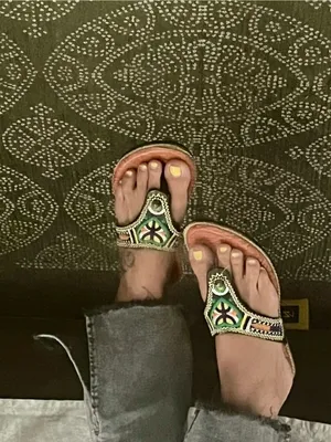 RASTA MOROCCAN sandals SZ 9 Boho embroidered Green thumbnail 4
