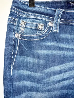 Miss Me Los Angeles Floral Pocket Detail Dark Washed Mid-Rise Straight Leg Jeans thumbnail 4