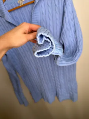 L.L.Bean Blue Cable Knit Collared V Neck 100% Cotton Sweater Heritage Classic‎ thumbnail 5