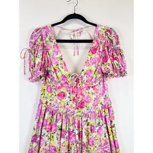 For Love & Lemons Mini Dress Paulina Silk Floral Corset Puffed Coquette Medium thumbnail 7