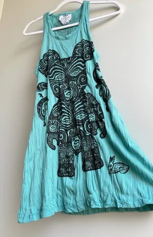 Sure Design Festival Hippie Rave Tribal Totem Bear Dress in Turquoise - S/M thumbnail 1