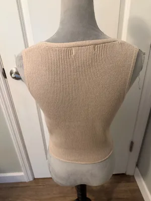 Sincerely Jules Ribbed Knit Button-Up Crop Vest in Beige, Sz M thumbnail 3